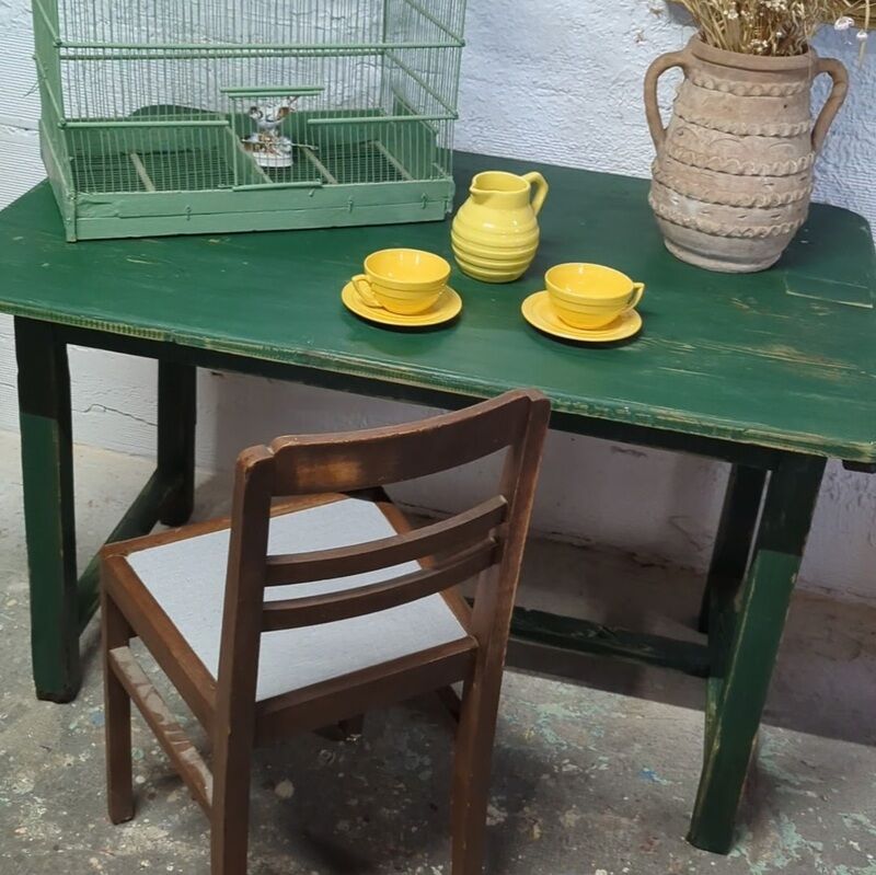 Old green farm table