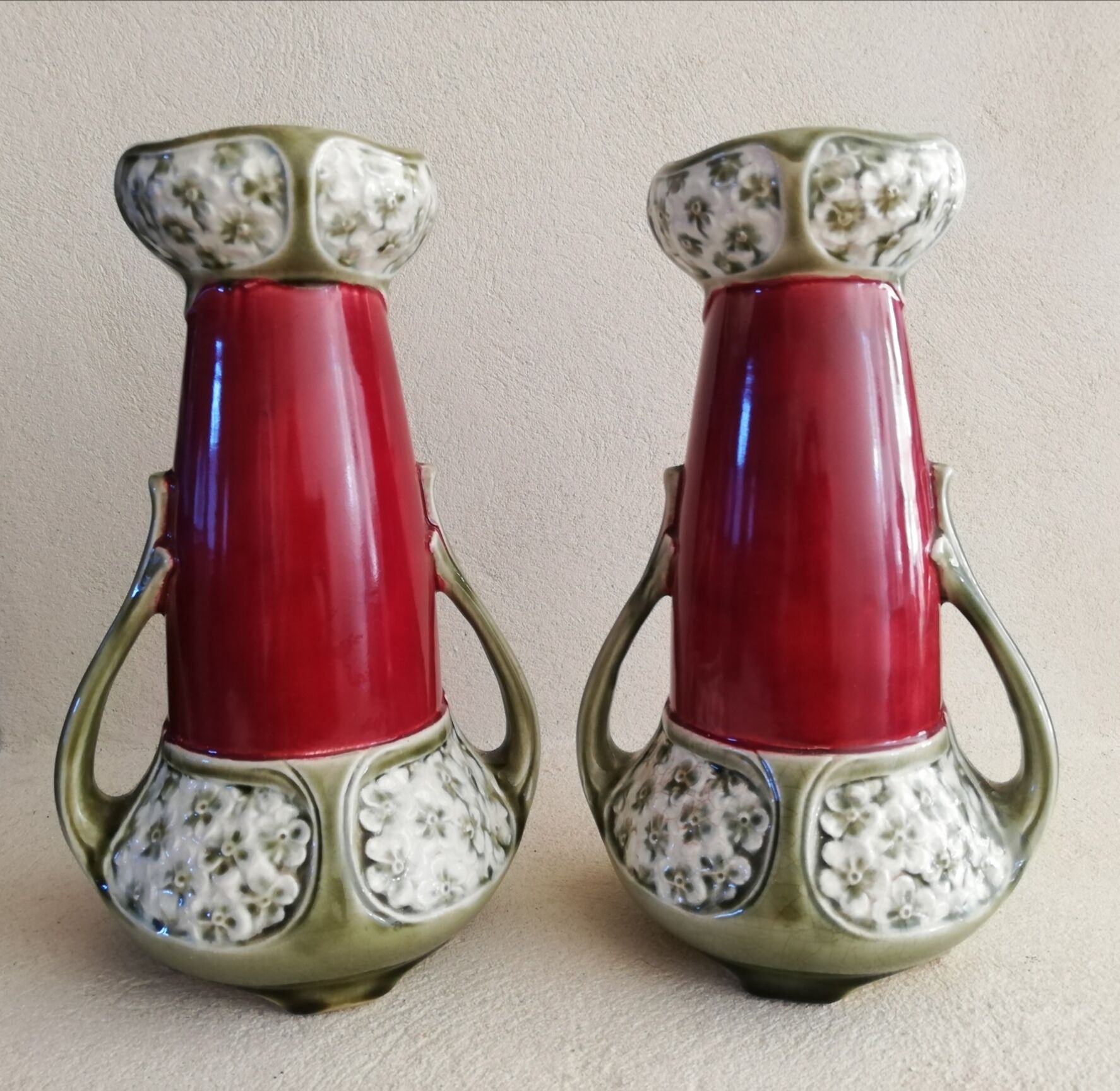 Pair of fives-lille art nouveau vases with handles