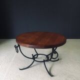 Rustic Oak and Wrought Iron Coffee Table, Belgium, 1950s