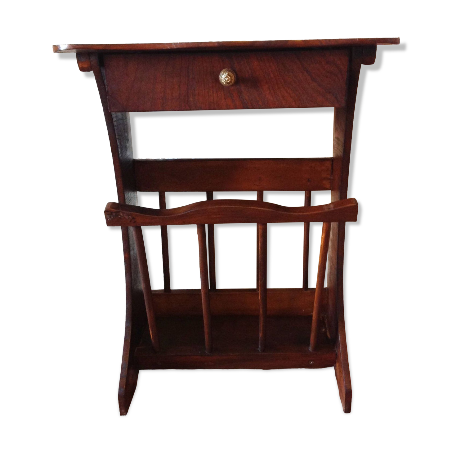 Magazine holder in varnished wood / vintage 60s