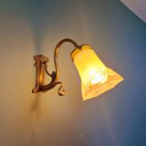 Art Nouveau wall light in bronze and satin glass, 1910s