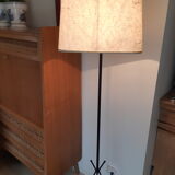 Black tripod floor lamp, magazine holder with scoubidou , vintage , 50s