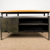 Large industrial office, double-sided, beech tray, Aluminium and tinted wood 1970.