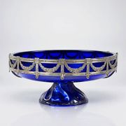 Antique cobalt glass and silver-plated metal bowl, Louis XVI style, circa 1900-1920.