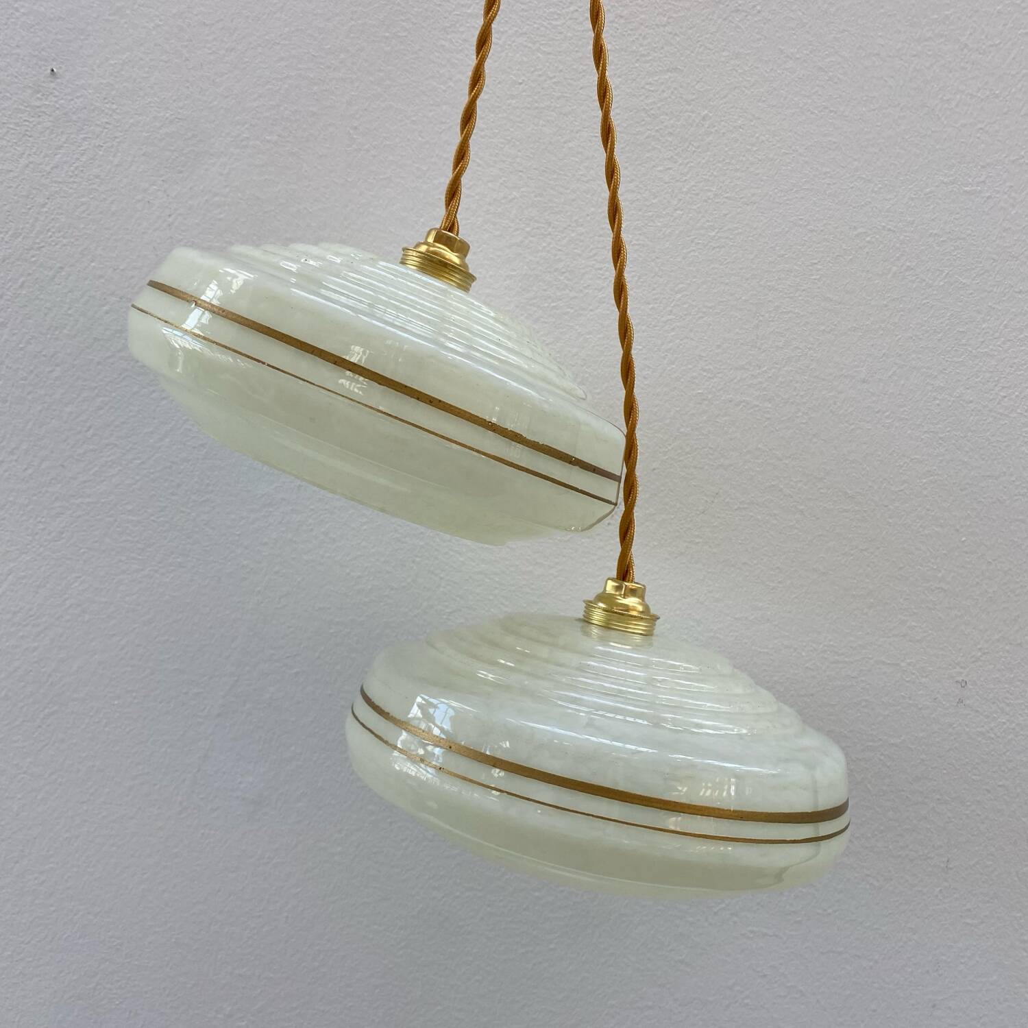 Pair of Art Deco Clichy glass pendant lights
