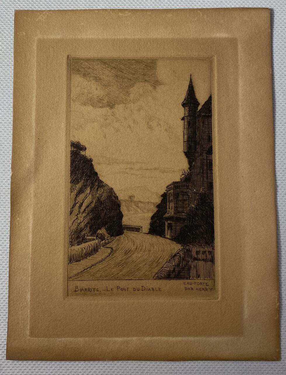 Old engraving, Biarritz, the Devil's Bridge 20th century