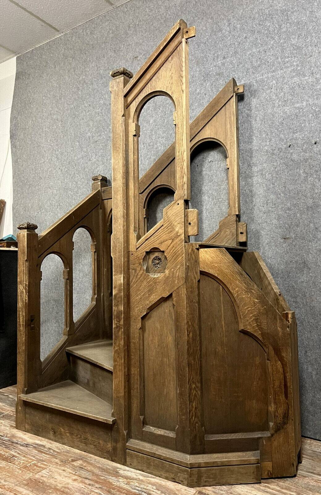 Gothic style church pulpit staircase in solid oak, 19th century