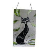 Vitrail chat – Style Tiffany fait main, panneau décoratif mural