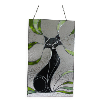 Vitrail chat – Style Tiffany fait main, panneau décoratif mural