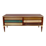 Mid Century Modern Italian Sideboard Wood and Colored Glass. 1950s