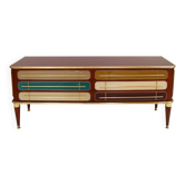 Buffet italien en bois et verre coloré de style mid-century modern. Années 1950.