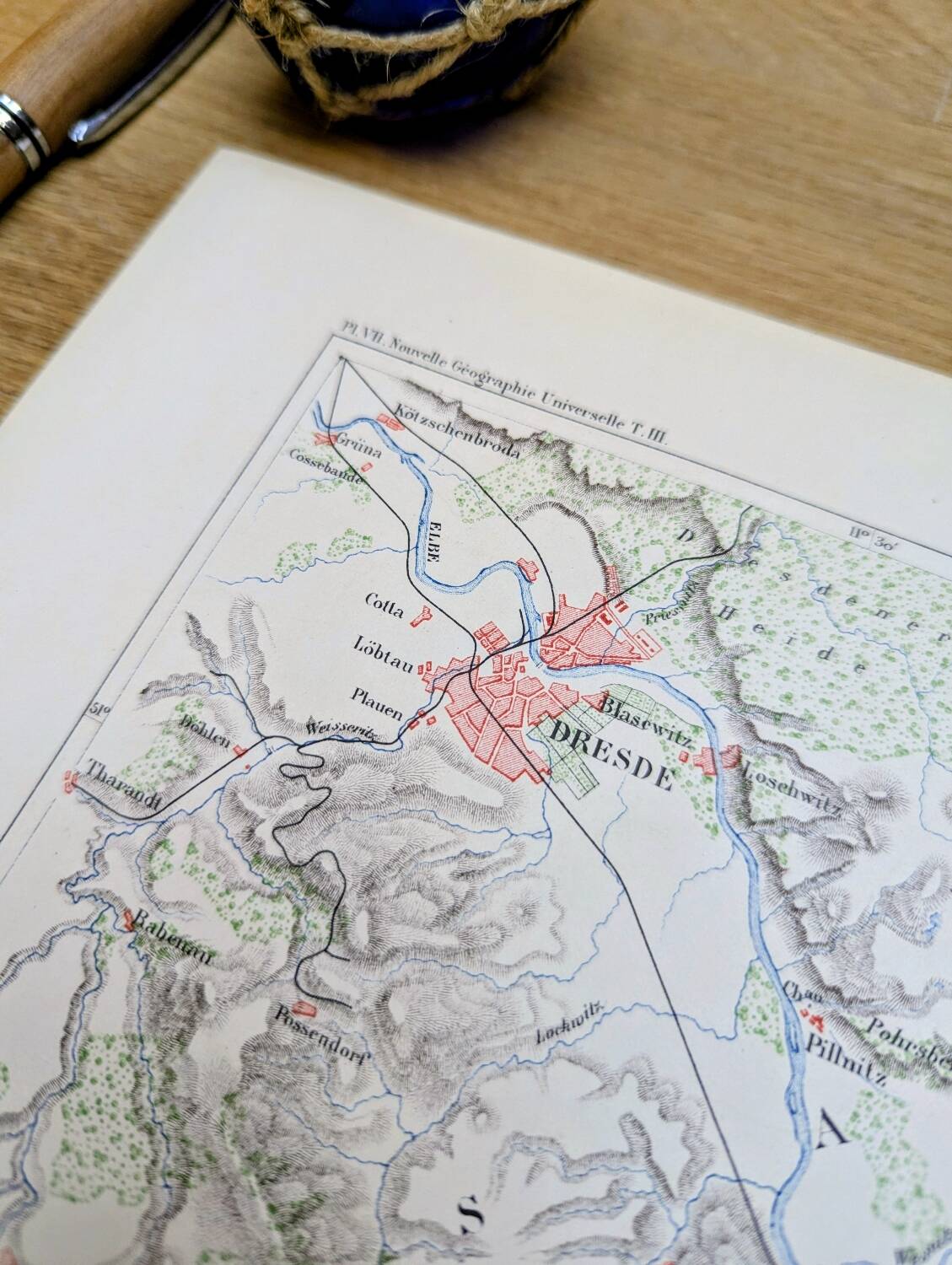 Dresden and Saxon Switzerland, original map printed in 1879.