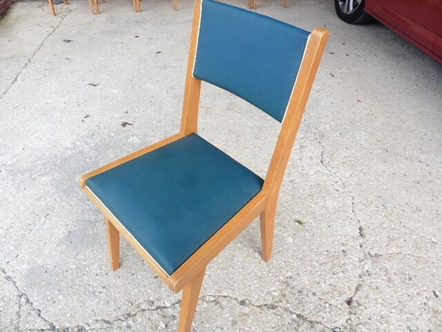 Lot de 6 chaises en skaï vert  1960