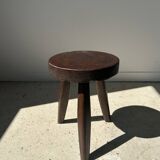 Tripod stool in upcycled teak with flat top - Small tripod stool in solid brown wood with circu seat