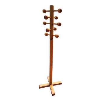 Ancien porte-manteaux sculptural scandinave pin massif Spoutnik