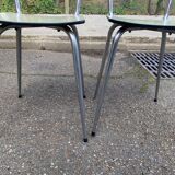 2 light green Formica and steel chairs from the 1980s.