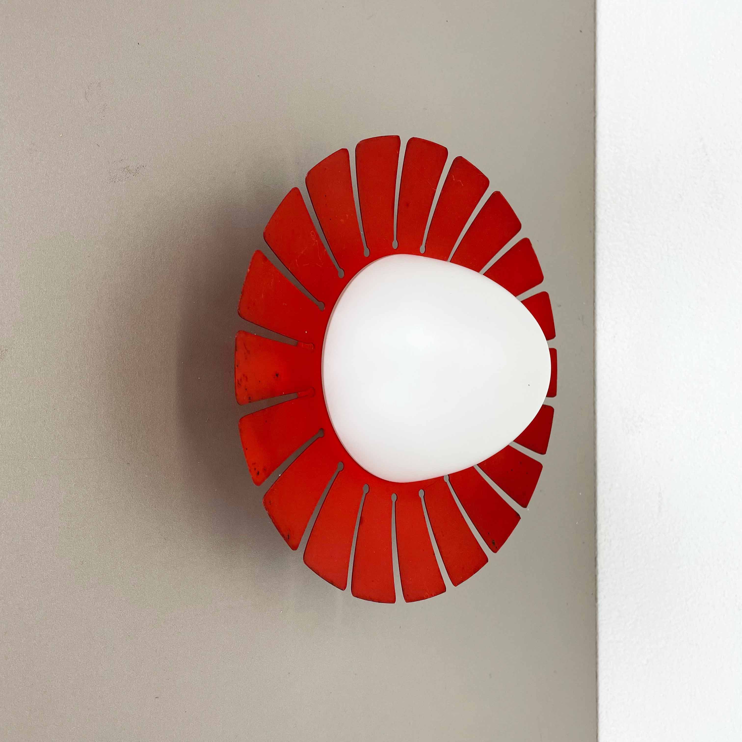 Red opaline glass wall sconces, Italy, 1960s