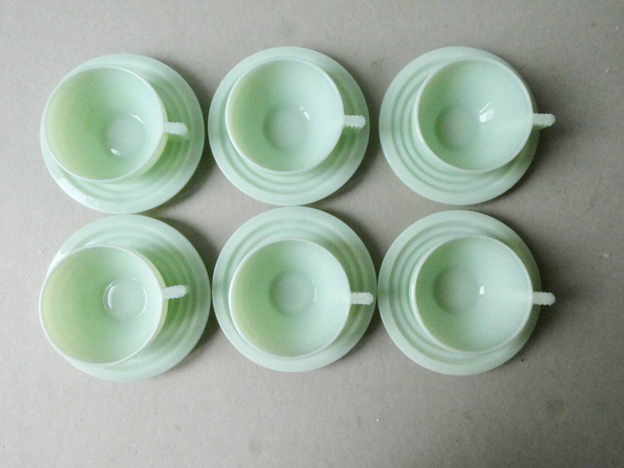 Lot of 6 cups and under Cups Art Deco in mint green opaline