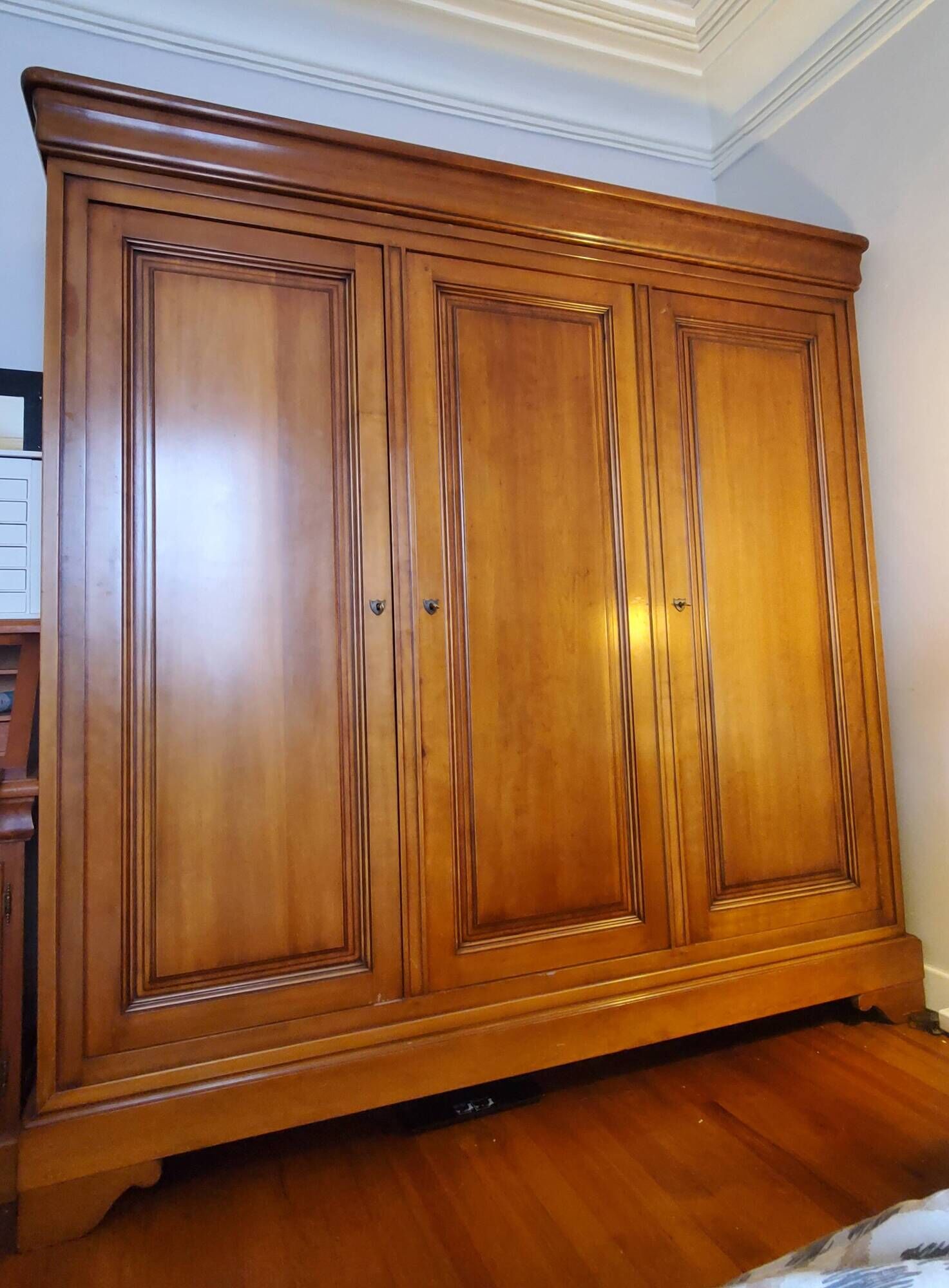 Louis Philippe style solid cherry 3-door wardrobe