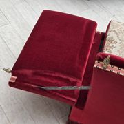 1970s, Danish 3-seater drop arm "Spanish" sofa, red furniture velour.