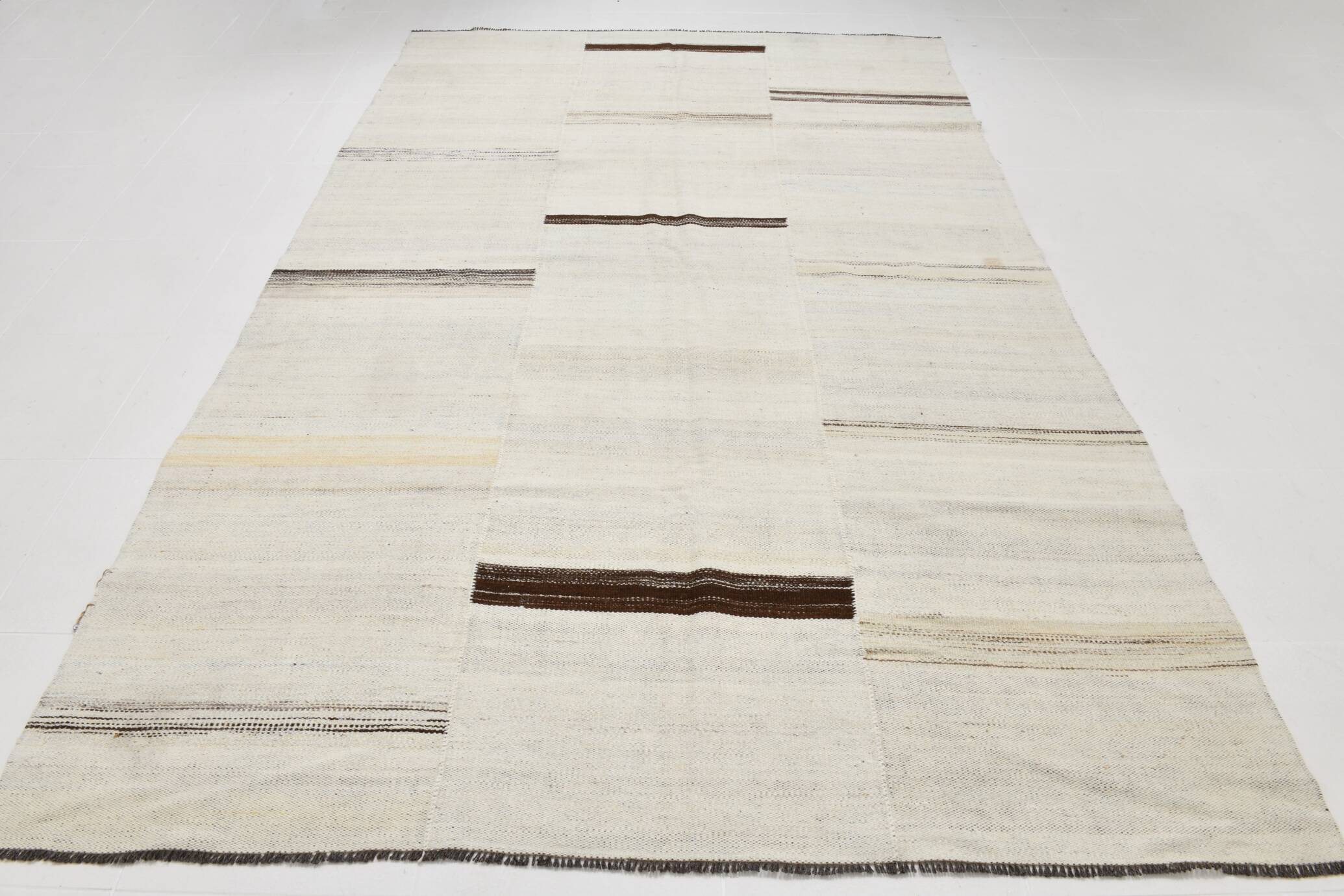 6x10 Brown&Beige Turkish Wool Kilim Rug,Handmade Vintage Rug,191x297Cm