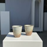 Set of 2 cups in Indonesian ceramic (brown & speckled glazed matte)