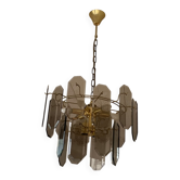 Vintage ceiling light with 6 arms in transparent glass and chrome metal, Kalmar style from the 1960s.