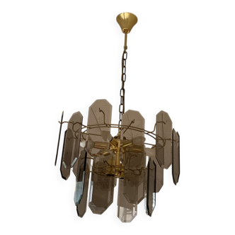 Vintage ceiling light with 6 arms in transparent glass and chrome metal, Kalmar style from the 1960s.