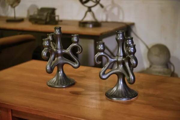 Pair of ceramic candlesticks, Sars-Poteries, 1950s