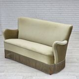1960s, Danish 2-seater sofa, green furniture velour, beech wood legs.