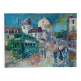 Old painting Rue de Saint Germain lively signed Georges Denis