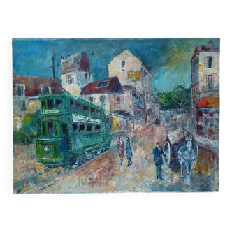 Old painting Rue de Saint Germain lively signed Georges Denis
