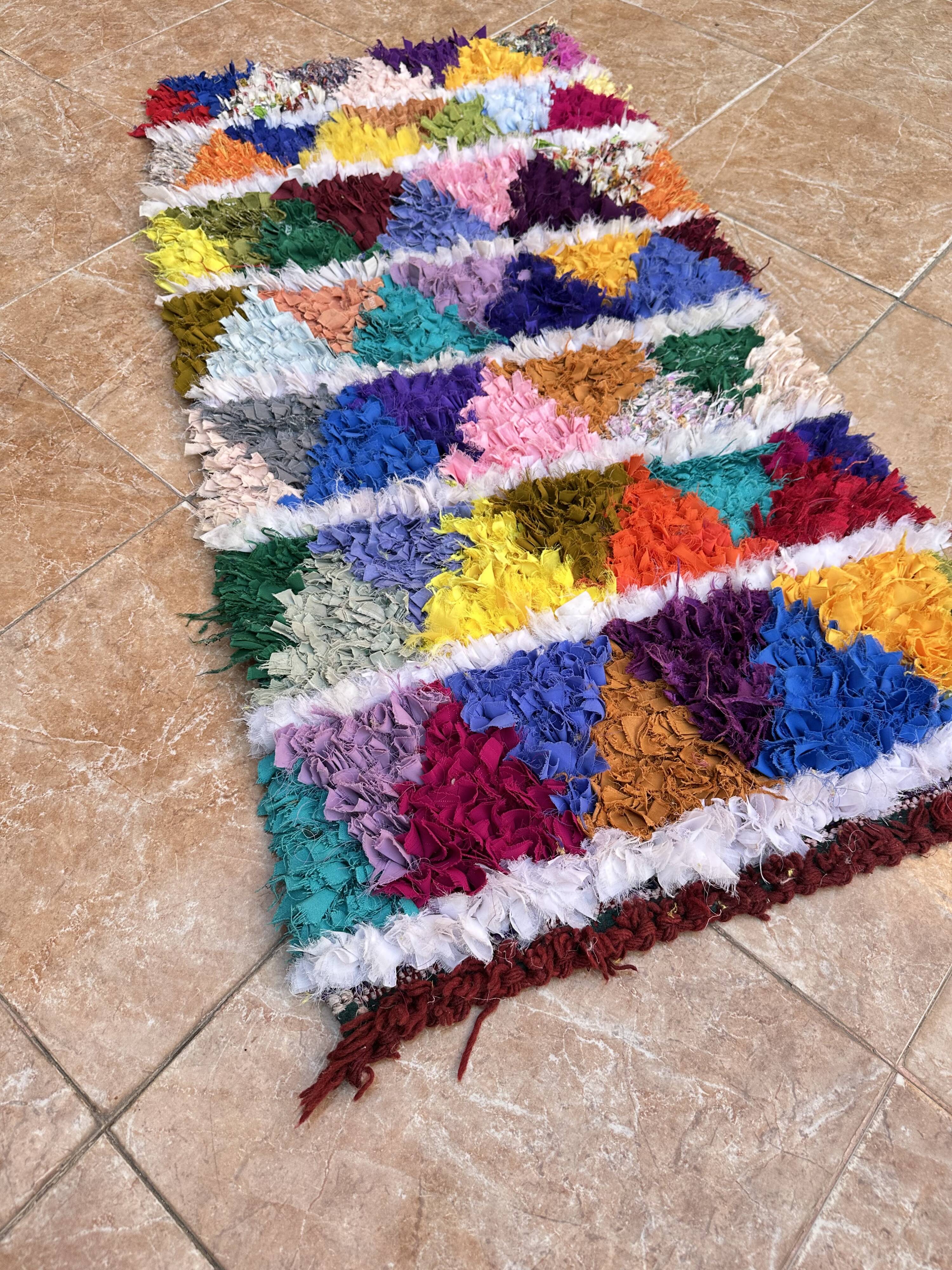 vintage boucherouite rug; berber boucherouite rug 120 cm x60 cm