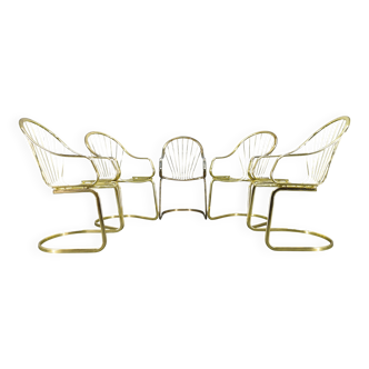 Set of 5 Gastone Rinaldi Brass Dining Chairs for Rima, Italy 1970s