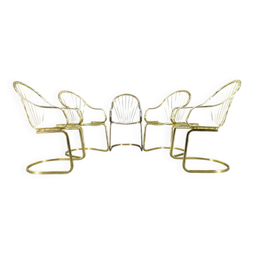 Set of 5 Gastone Rinaldi Brass Dining Chairs for Rima, Italy 1970s