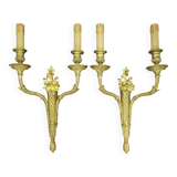 Pair of large Louis XVI style flower sconces from the 19th century - gilt bronze