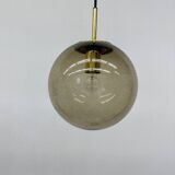 Limburg Glashütte brass smoked glass ball pendant hanging lamp , 1970s