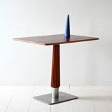 Mahogany bar table with steel base and carved stem