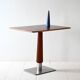 Mahogany bar table with steel base and carved stem