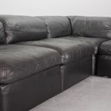 Durlet 'Jeep' Modular Sofa in Anthracite Grey Leather, Belgium 1970s