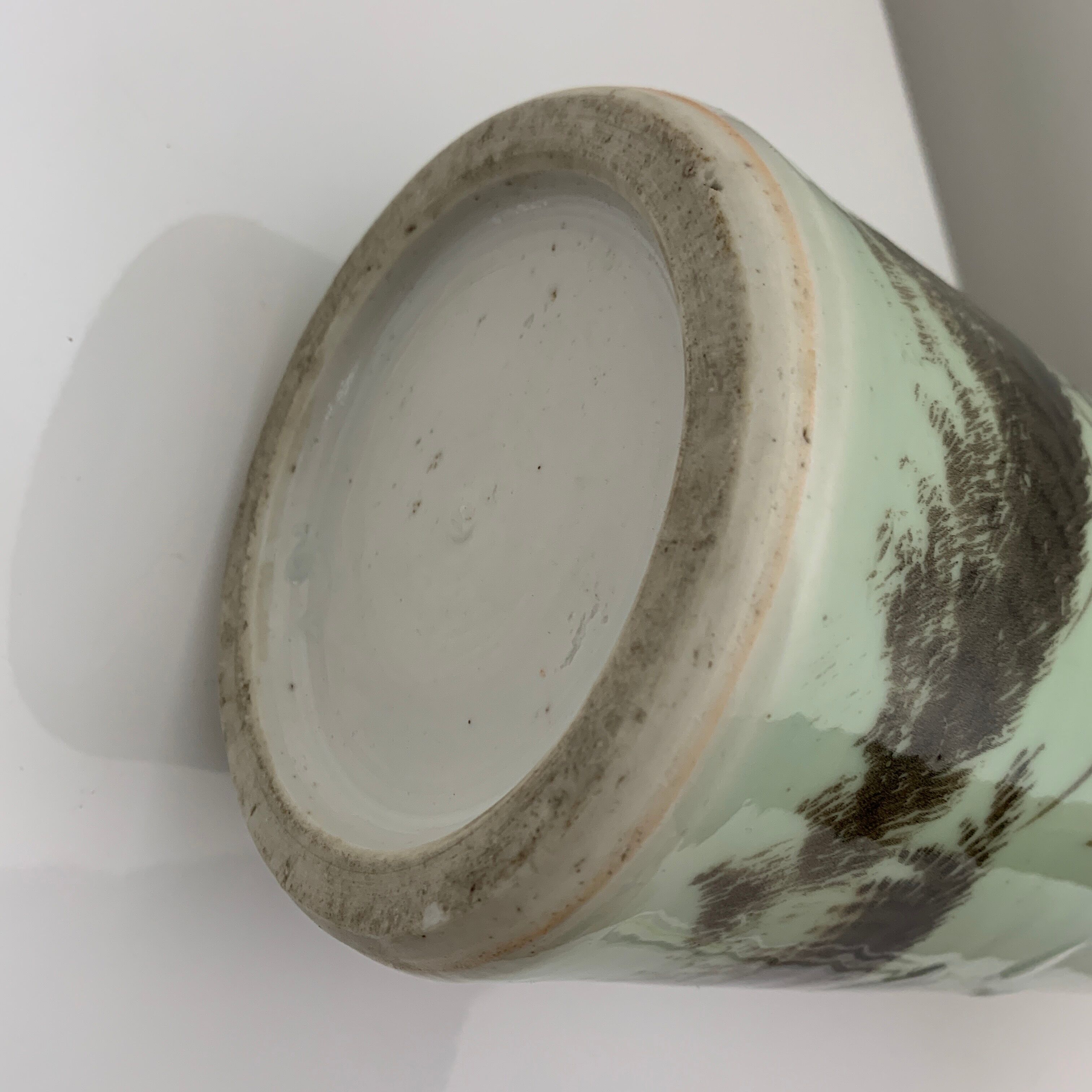 Ancient Japanese roll vase Celadon Seto 19th flower decoration