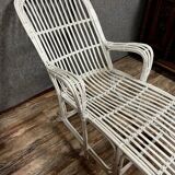 Vintage deckchair or chaise longue in white lacquered rattan 1960's