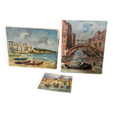 Lot of 3 oils on canvas Faraoni - Venice