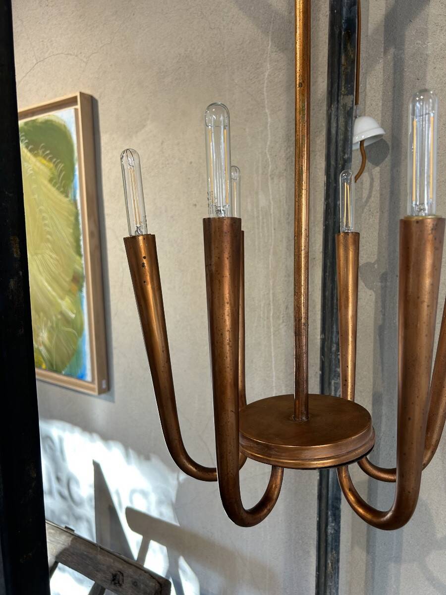 Rare Art Deco copper pendant light by Guglielmo Ulrich