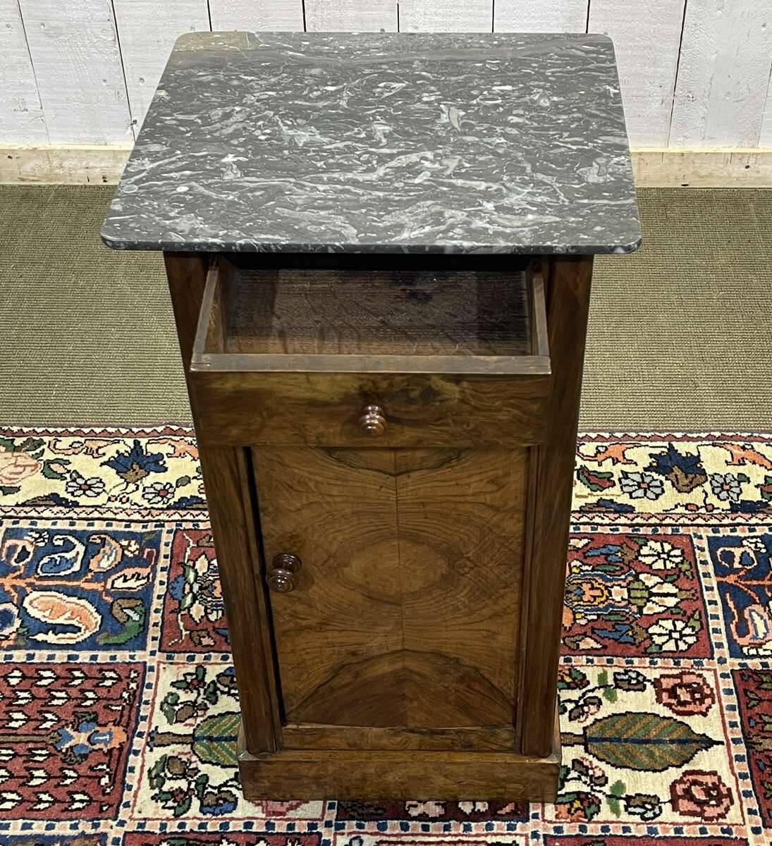 19th century bedside table in walnut, oak and marble top