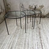 1950s metal and glass nesting coffee tables