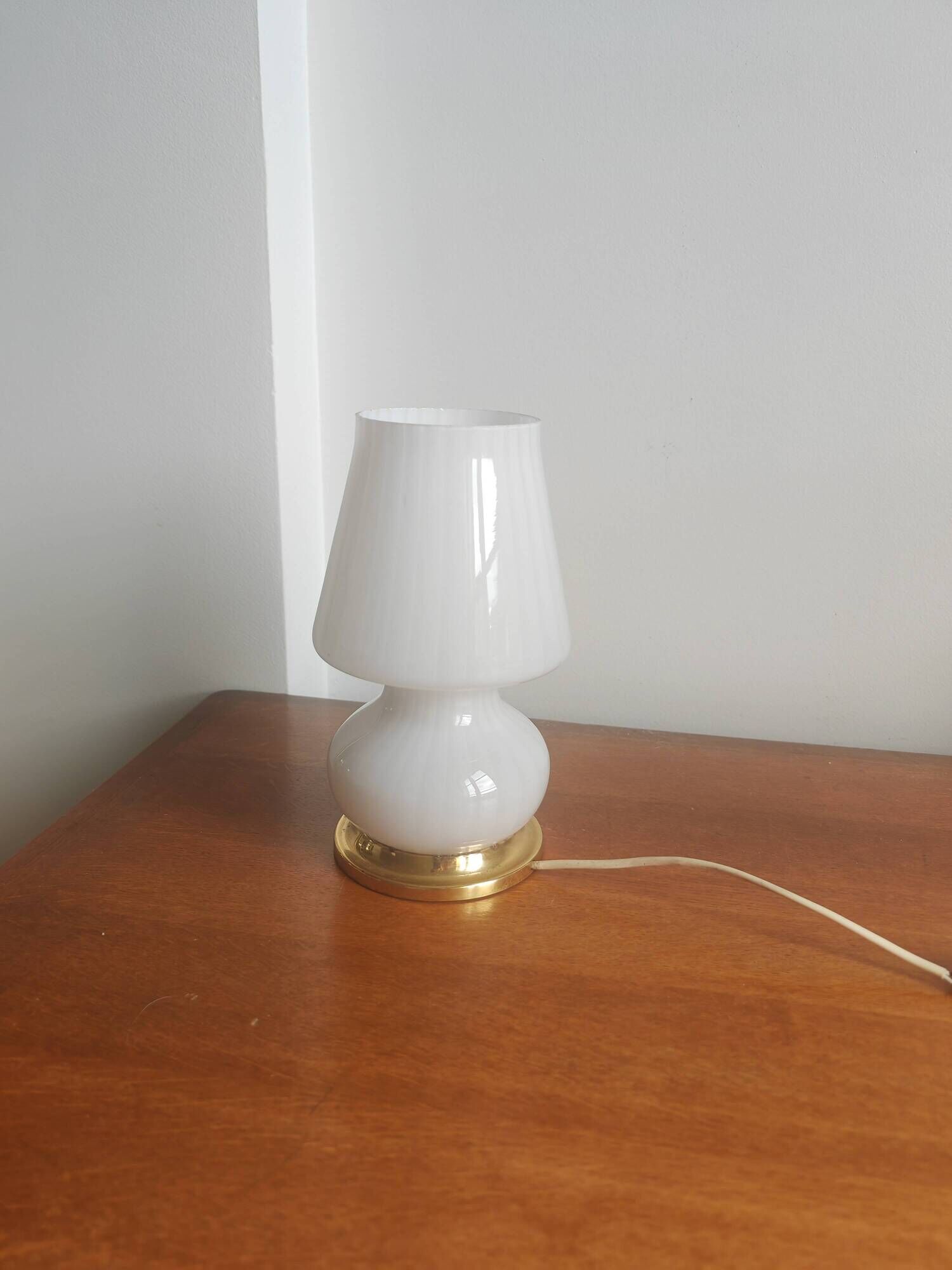 Vintage Murano / Vetri Mushroom Lamp - Opaline Glass & Brass - 1970s