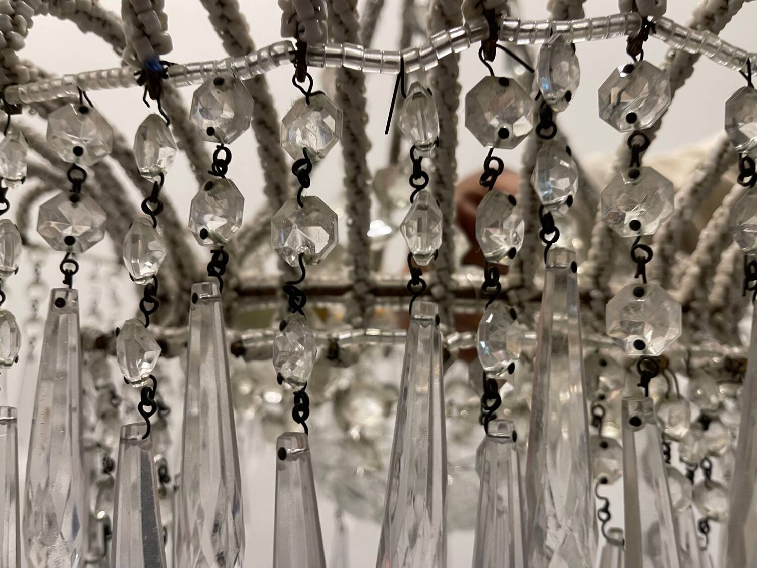 Crystal Beaded White Chandelier 1960’s