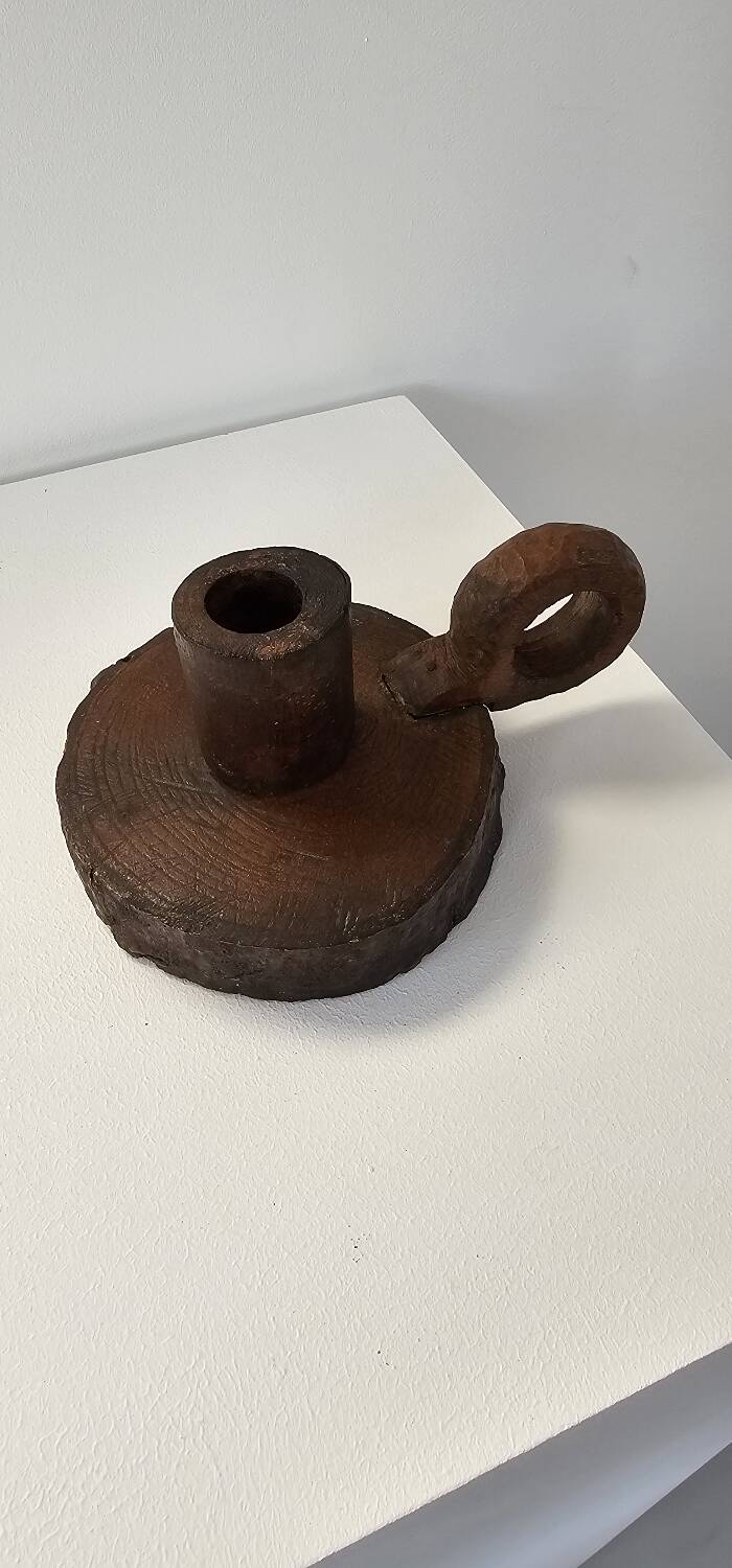 Brutalist wooden candle holder