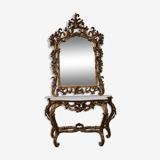 Mirror set with console gilded wood baroque style on white marble